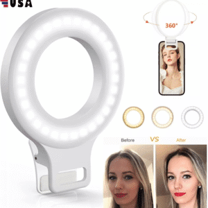 2Pcs Clip on Ring Light Rechargeable 60 LED Selfie Ring Light for Phone Tablet
